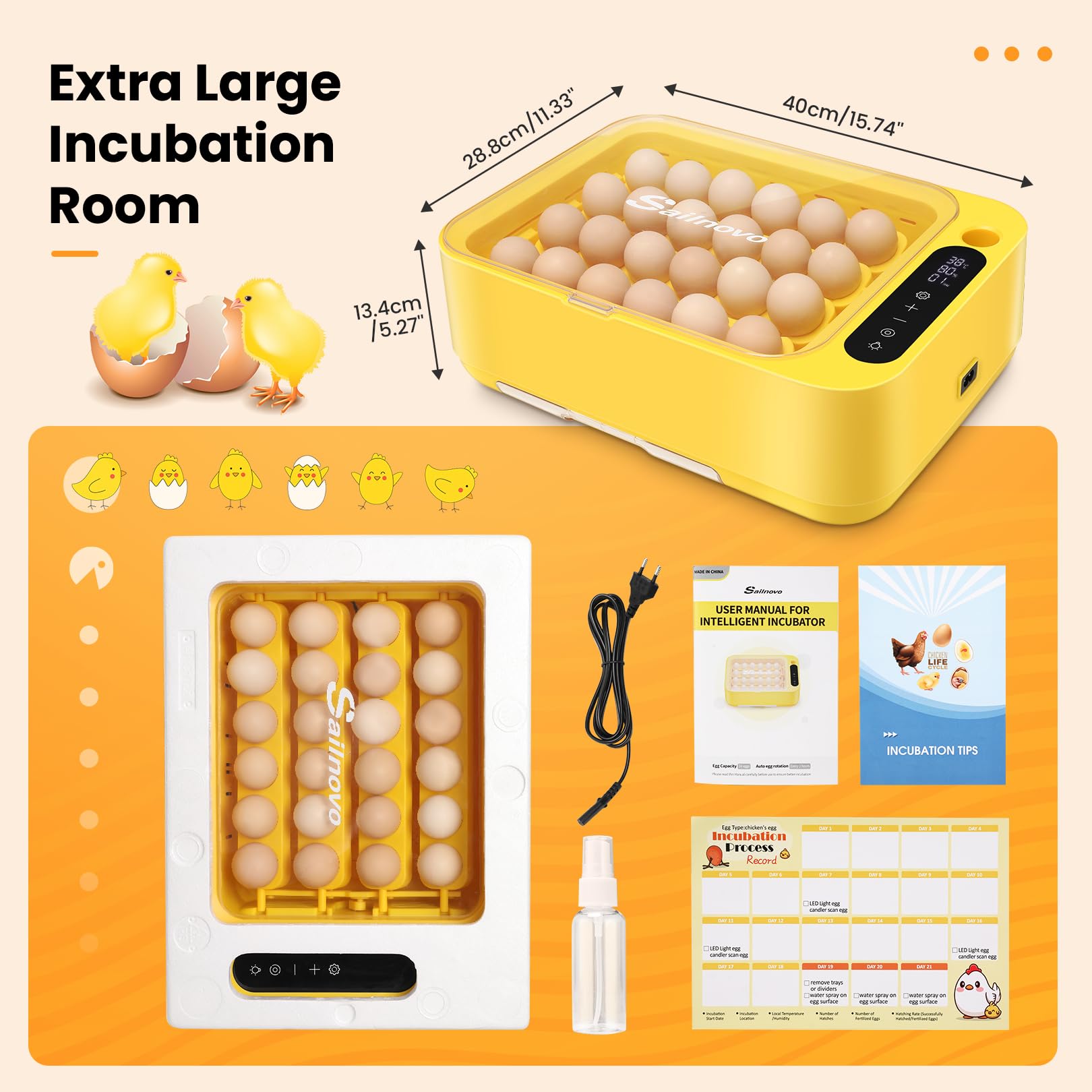 Image secondaire de Couveuse Automatique Sailnovo pour 24 Œufs - Contrôle de Température et Humidité