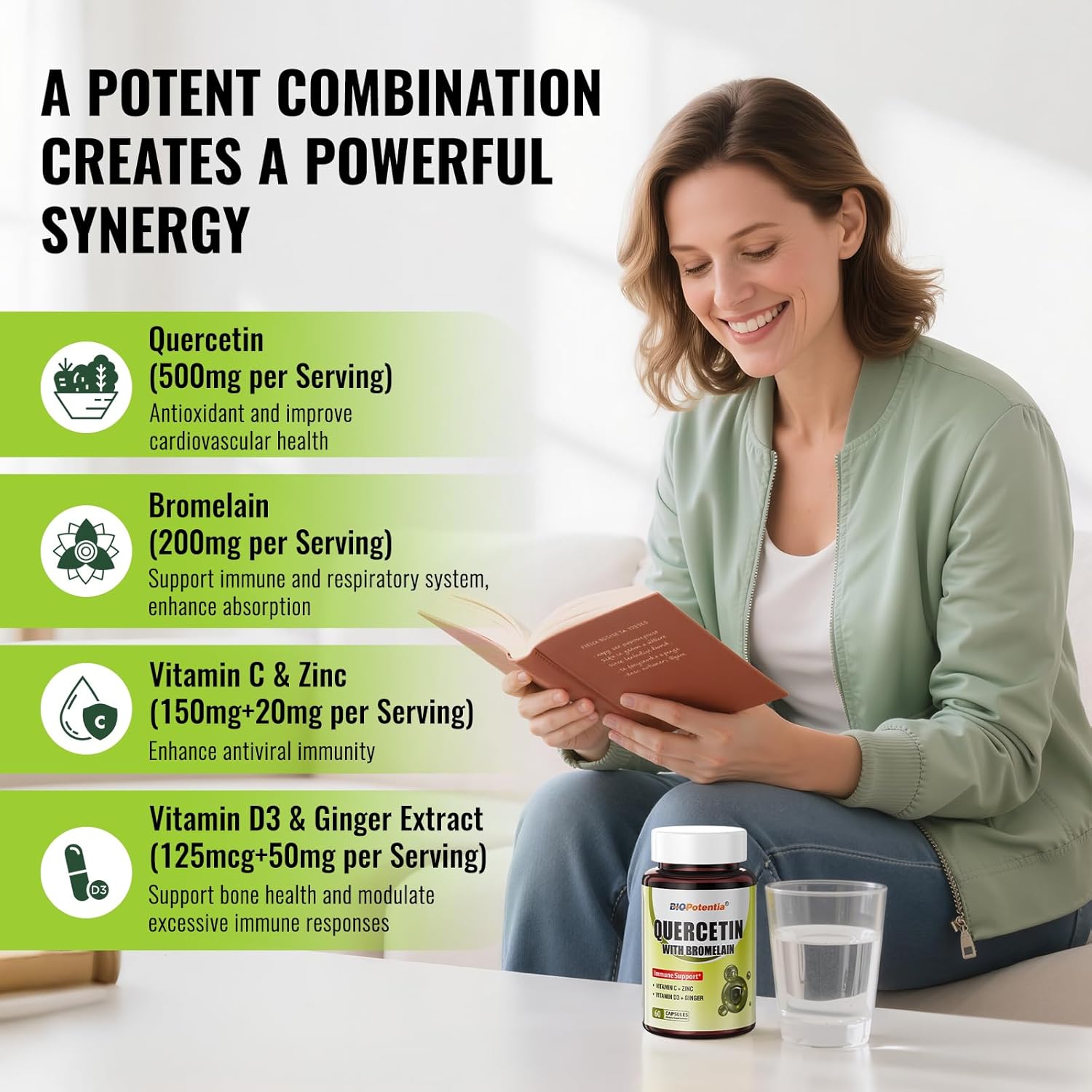 Quercetin with Bromelain,500mg Quercetin with 200mg Bromelain & Vitamin C Vitamin D3,Support Cellular Health & Immunity Health for Man Woman, Non-GMO & Gluten Free - 60 Capsules - Image 3