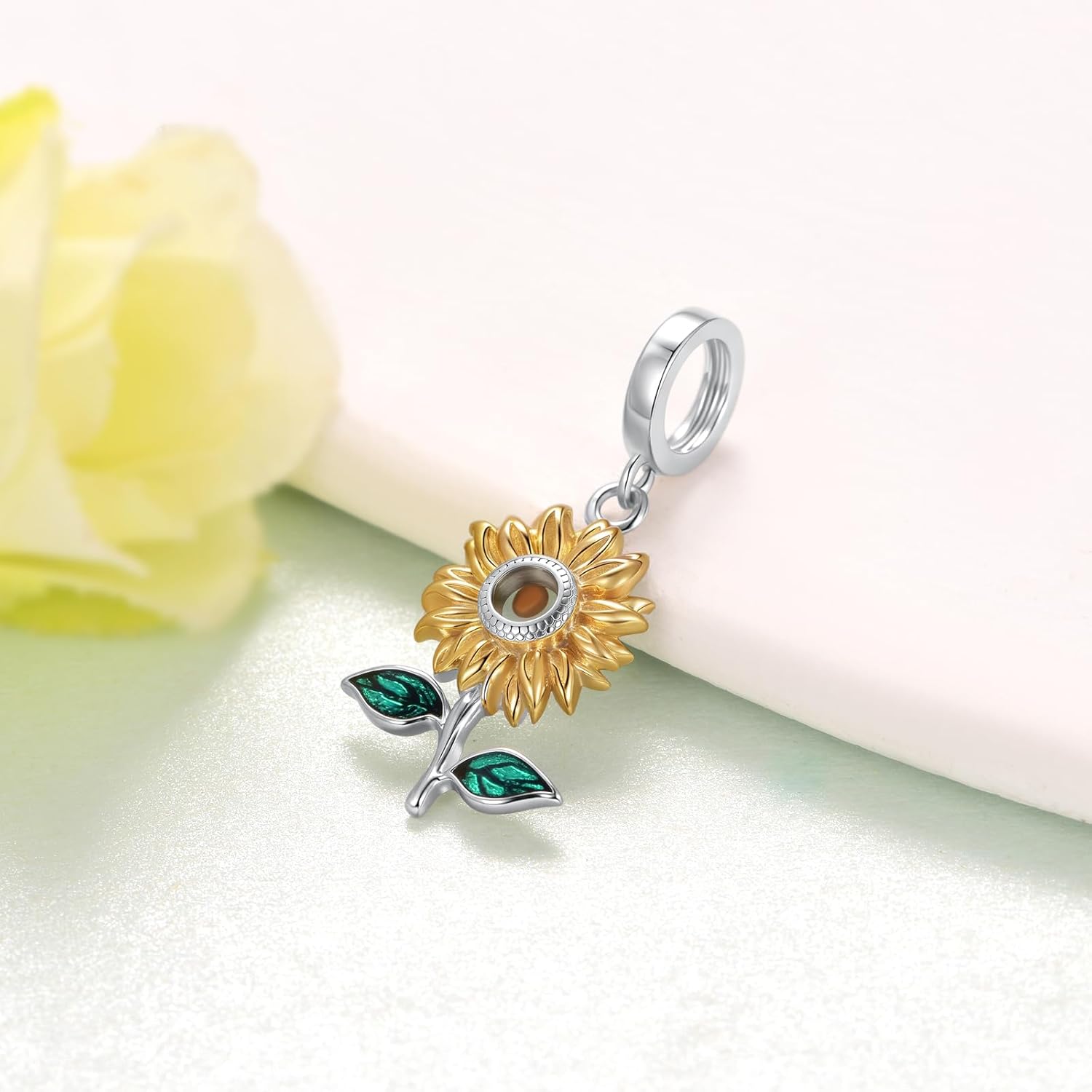 Mustard Seed Sunflower Charm for Bracelet Women 925 Sterling Silver Mustard Seed Jewelry Sunflower Charms for Jewelry Gifts for Women