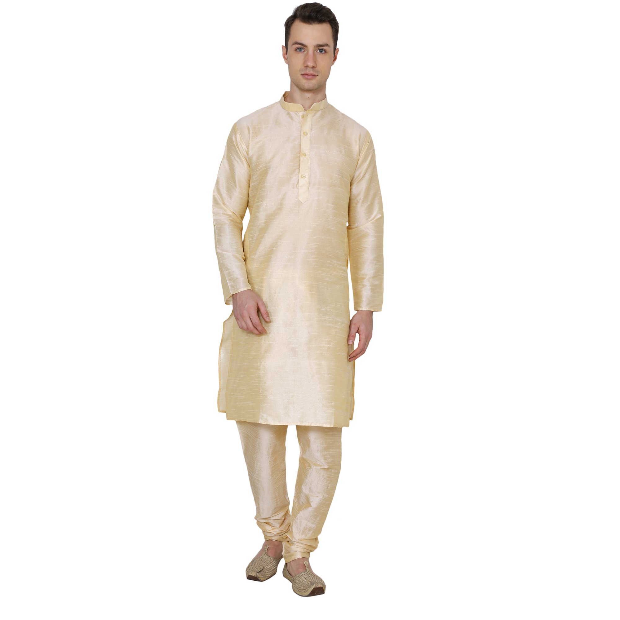 royal kurta Mens Silk Blend Kurta Pyjama Set (38, Plain Gold)-picture-16