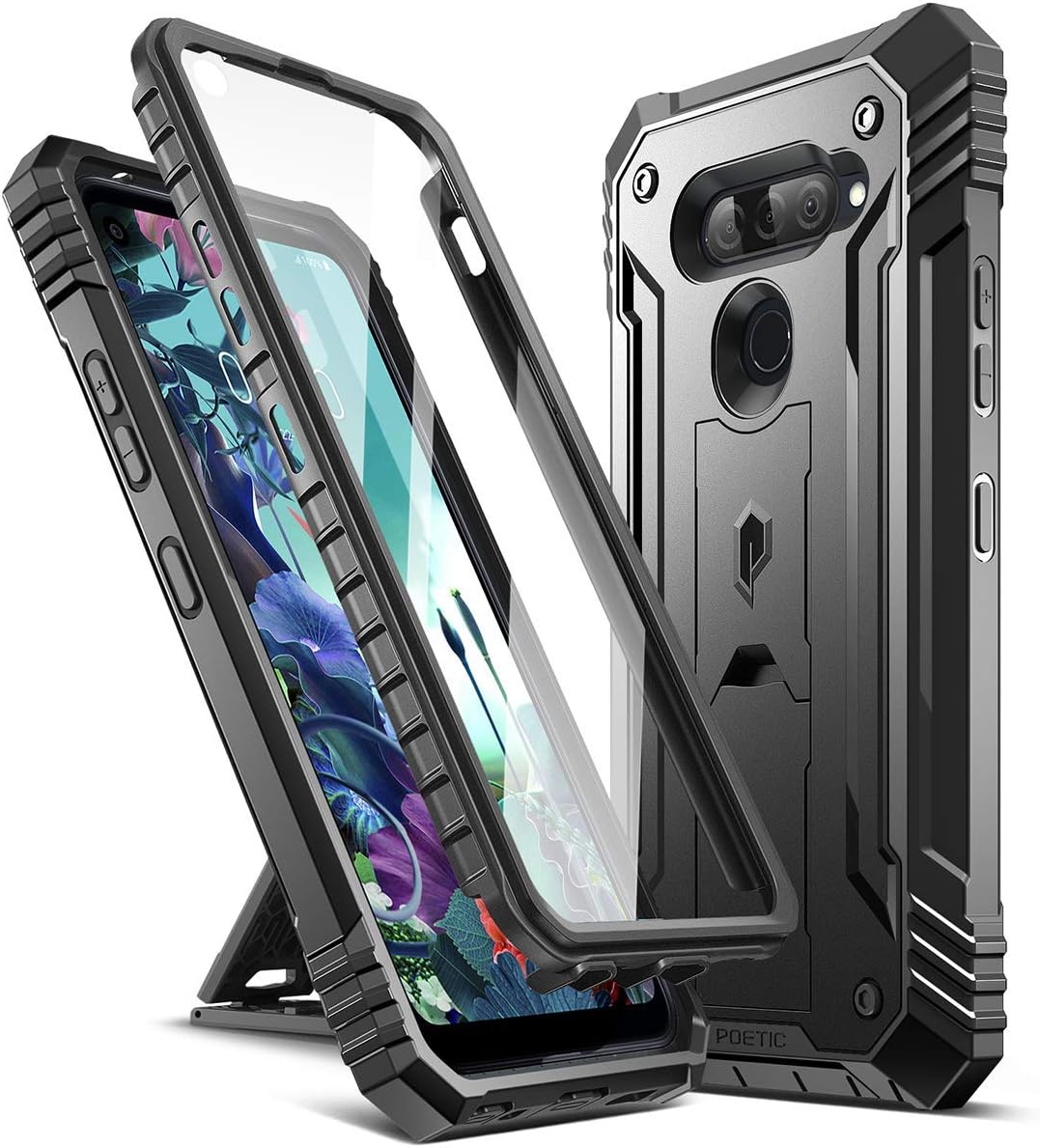 Poetic Revolution Series for LG Q70 Case, LG Q730 Case, Full-Body Rugged Dual-Layer Shockproof Protective Cover with Kickstand and Built-in-Screen Protector, Black