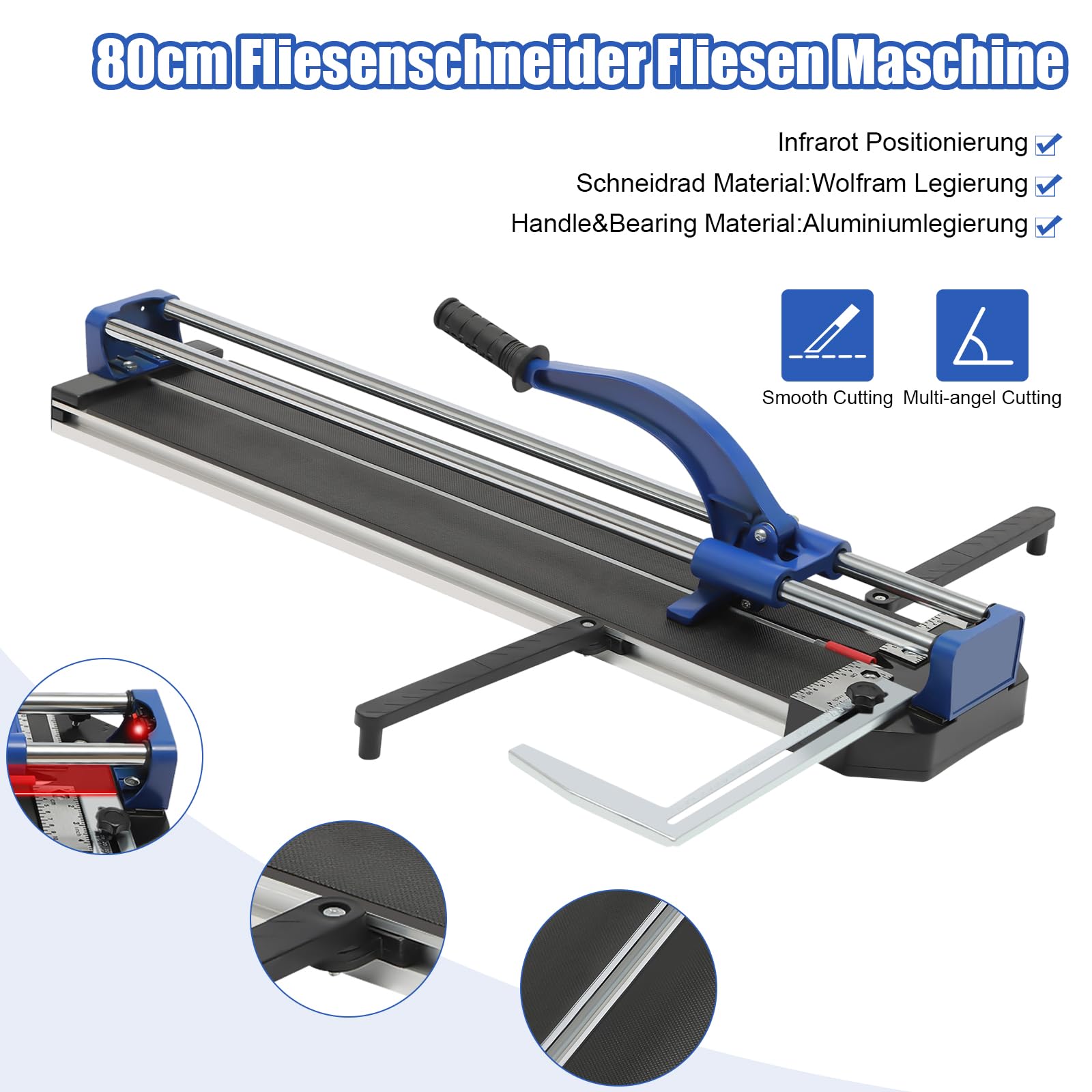 Cortador manual de azulejos de 800 mm de longitud de corte – Cortador de azulejos para azulejos de pared y suelo – con láser de precisión y doble riel – Rueda de corte de carburo de tungsteno máx. 15