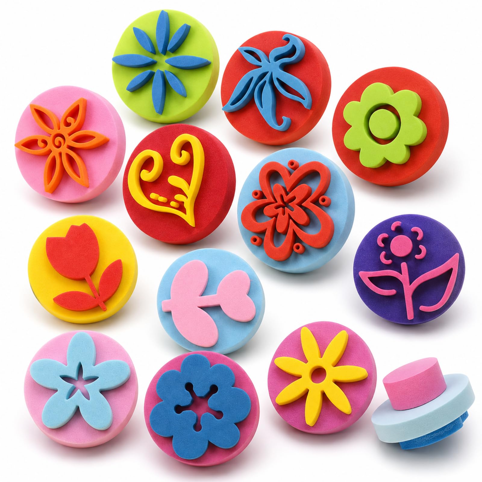 12PCS Stamps, Sponge Painting Set with Flower Stamps, Creative Art Tools, Floral Design Stamps for DIY Projects