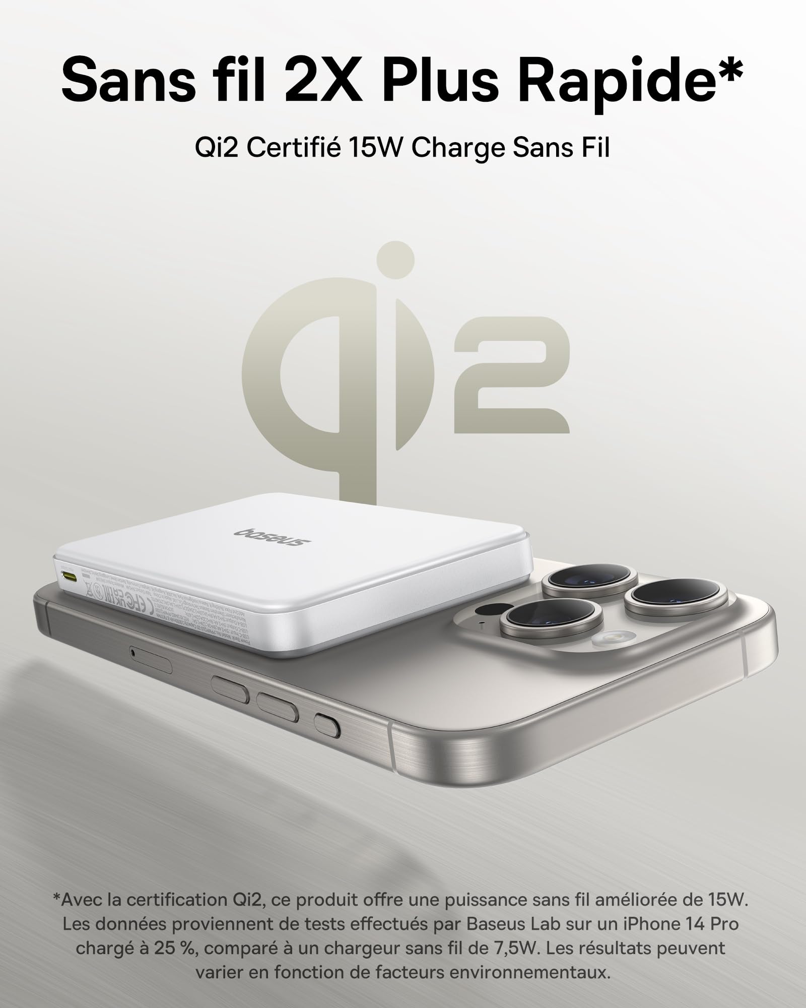 Power Bank Baseus Qi2 Magsafe 10000 MAh - Ultra Fin, Recharge Magnétique 15W + Filaire 27W - Compatible IPhone 16/15/14 - Écran LED