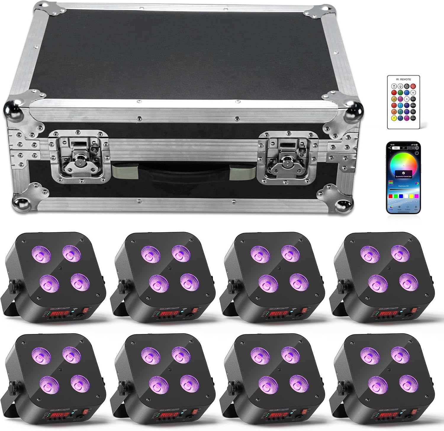 Mini Rechargeable Par Lights with Charging Case, 4 * 18W RGBWA UV 6 in 1 Battery Powered Upights, APP & Wireless DMX Control Stage Lights, Uplighting for Festival Party Wedding