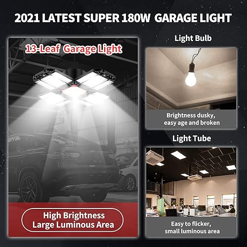 Miniatura 4 de Luces de garaje LED de techo deformables de 12 hojas 180 W, paneles ajustables de iluminación de garaje para garaje, taller, almacén, sótano,