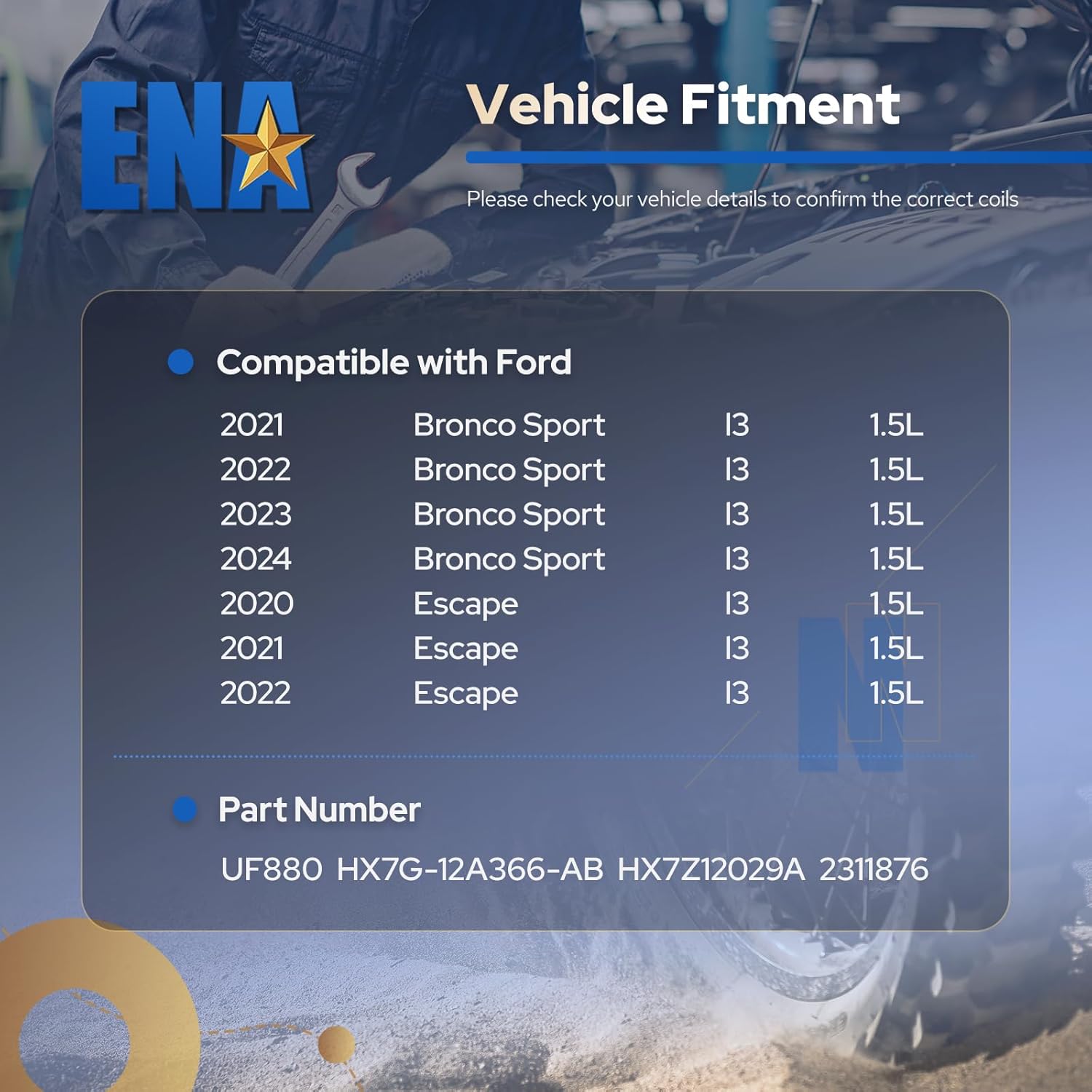 ENA Ignition Coil Pack UF880 Compatible with Ford Bronco Sport Escape 2020 2021 2022 2023 2024 1.5L L3 Coils Set of 3 Replacement for UF-880 HX7Z12029A