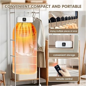 Portable Laundry Dryer - Dual Mode Quick Clothes Dryer, Remote Control, Timer, Portable Foldable Dryer, Foldable Electric Dryer for Clothes