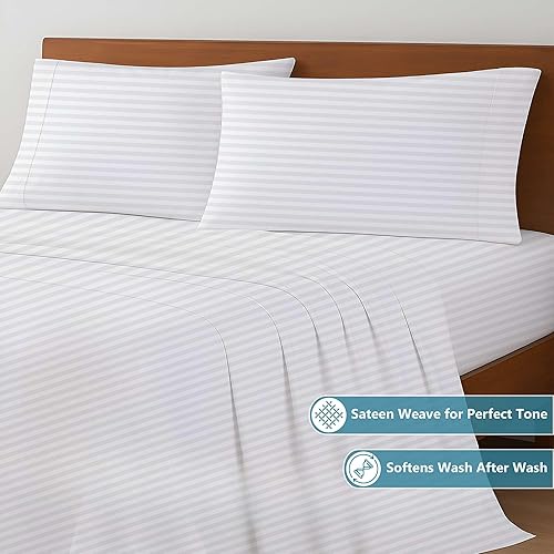 Miniatura 4 de Sábanas de algodón  100% algodón  500 hilos  Sábana bajera ajustable de 4 a 8 pulgadas de profundidad con elástico todo alrededor, sábanas suaves y