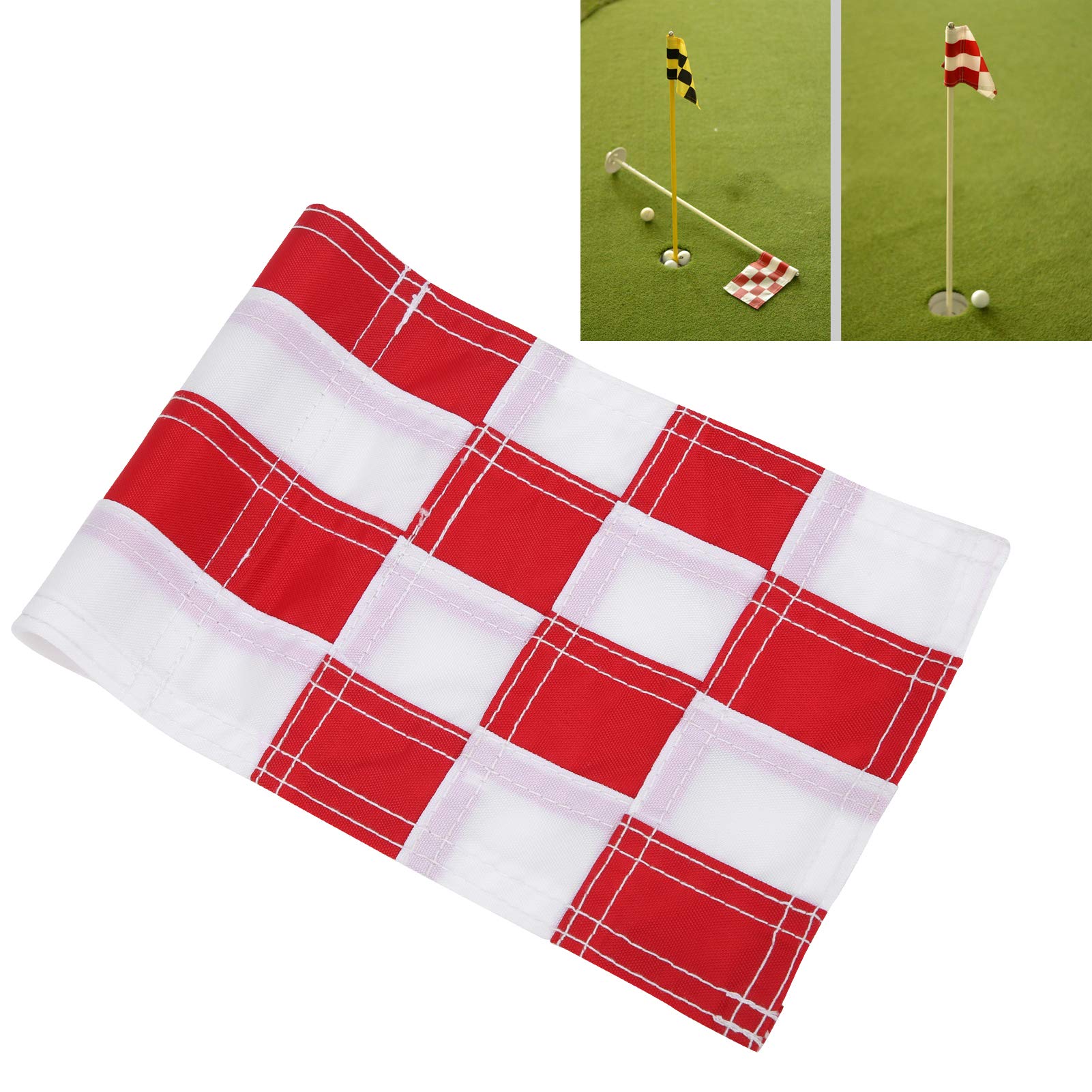 Leapiture Checkered Backyard Practice Hole Pole Cup Flags Putting Green Flags Flagsticks for Yard Indoor Outdoor Backyard Garden (Red and White)