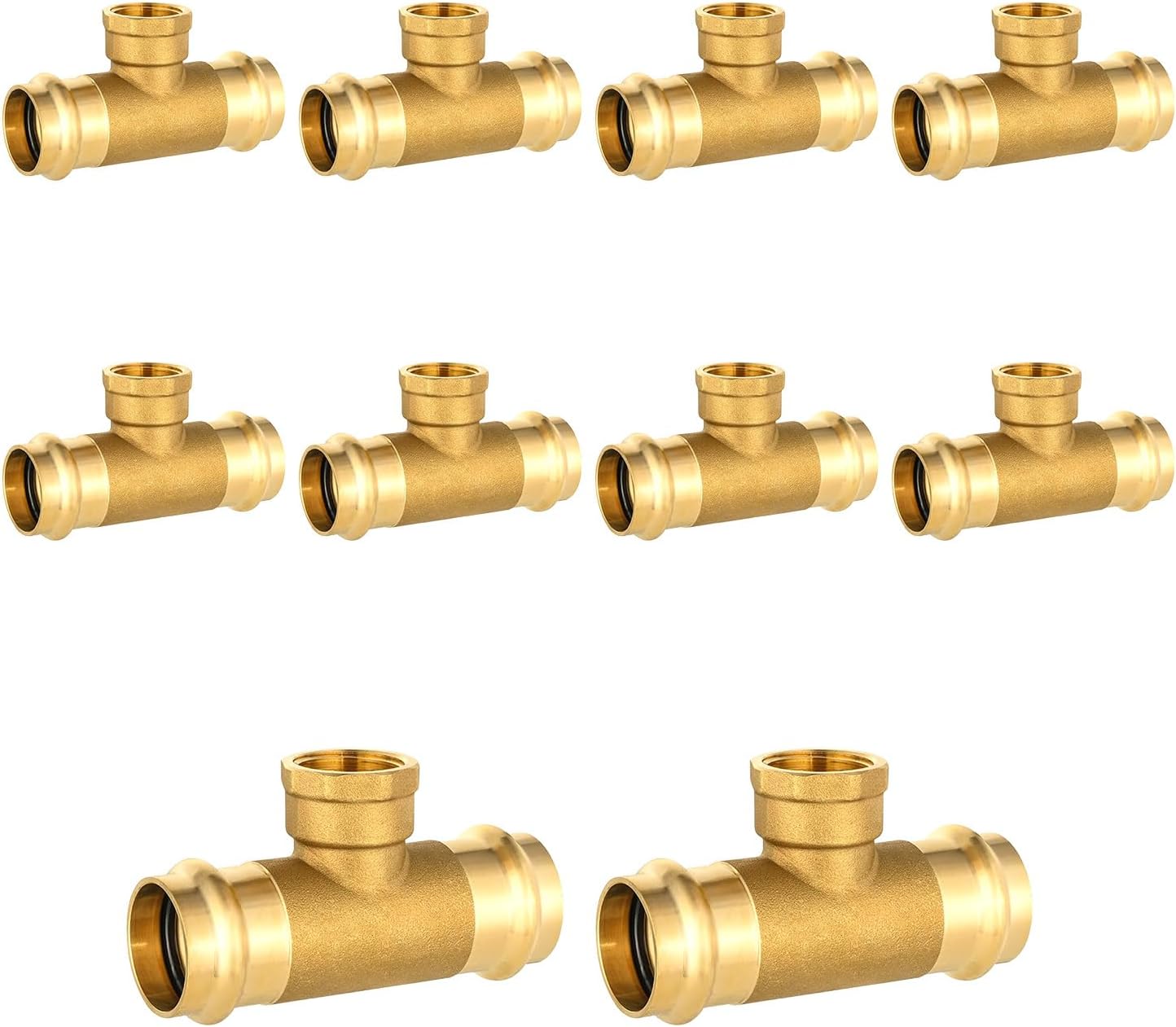 2-Pack HeSun Copper Pressure Fitting Tee, 1"PRESS x 1"PRESS x 3/4"Female NPT Tee, LF Brass