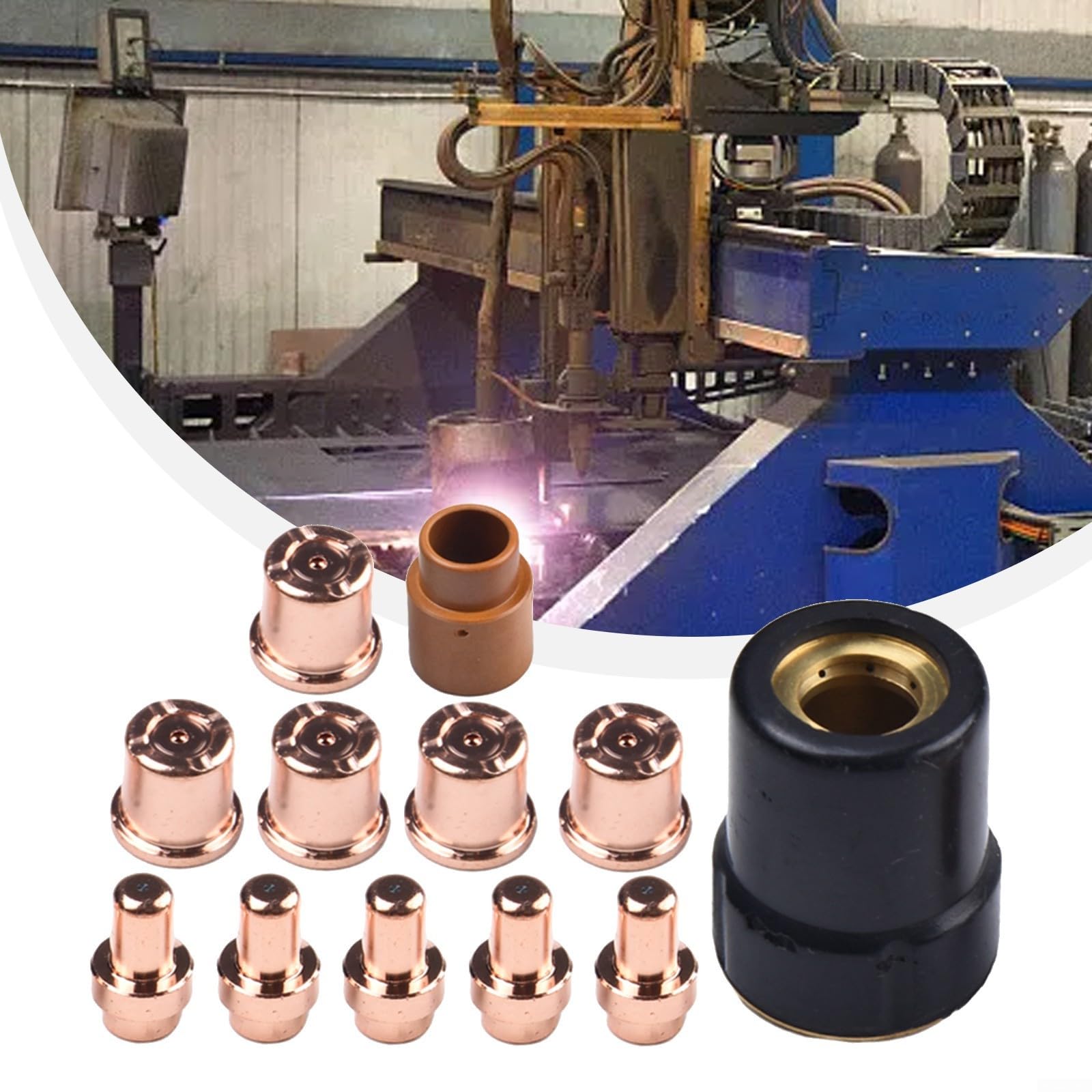 Cut40 Plasma Cutter Consumable Kit – 5 Electrodes, 5 Nozzles (1-Hole), Protective Cover & Swirl Ring