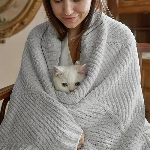 Miniatura 2 de Amélie Home Manta de punto de felpilla con diseño de cheurón para sofá, manta suave decorativa con textura acogedora para sofá y silla, 60 x 80