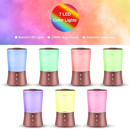 Miniatura 7 de BlueHills Juego de dos grandes difusores de aceite esencial XL de 67.6 fl oz para habitación grande y hogar con luces LED decorativas, gran regalo,