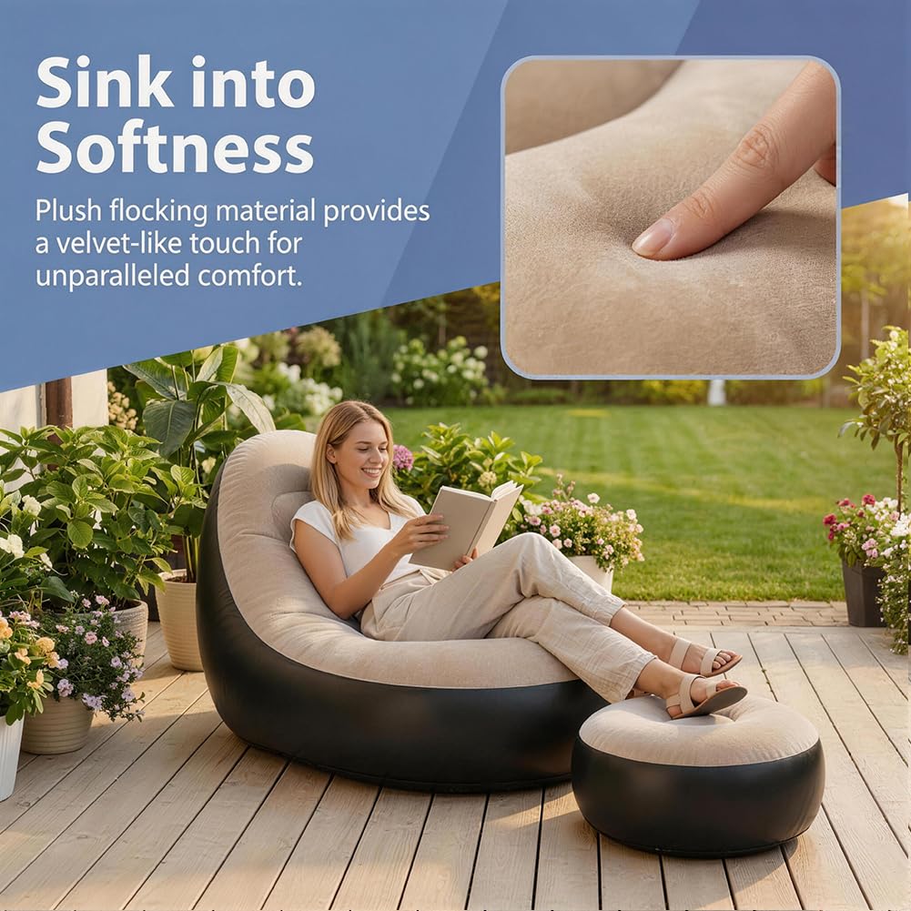 Canapé gonflable avec repose-pieds, fauteuil gonflable, portable, pour salon, chambre à coucher, jardin (café)