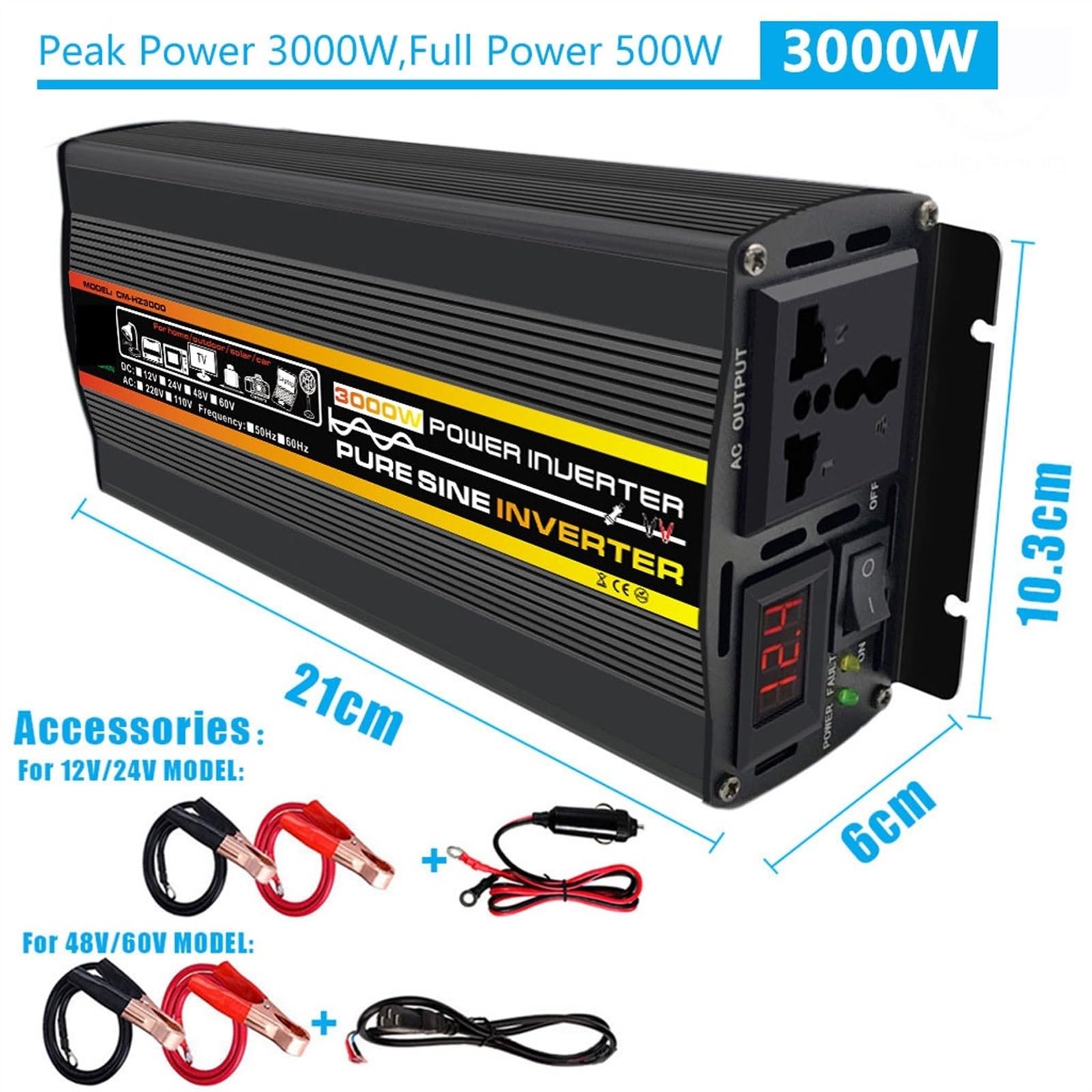 Inversor de onda sinusoidal pura de 8000W cc 12v/24v/48v/60v a AC220 3000W 4000W 6000W convertidor de potencia de transformador de voltaje inversor Solar(3000W,48V)
