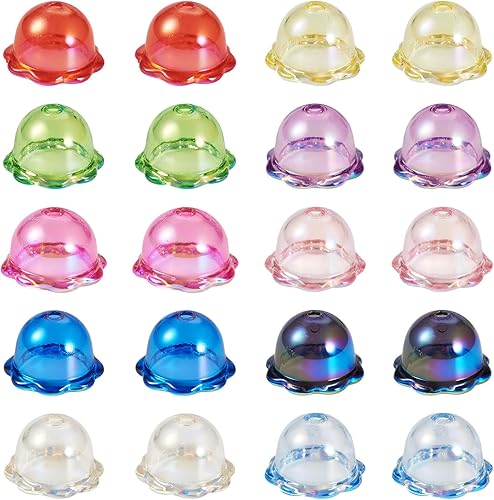 Vista 42 de FASHEWELRY 10 cuentas de cristal hechas a mano, cuentas florales de cristal, cuentas espaciadoras de flores de trompeta transparentes, cuentas