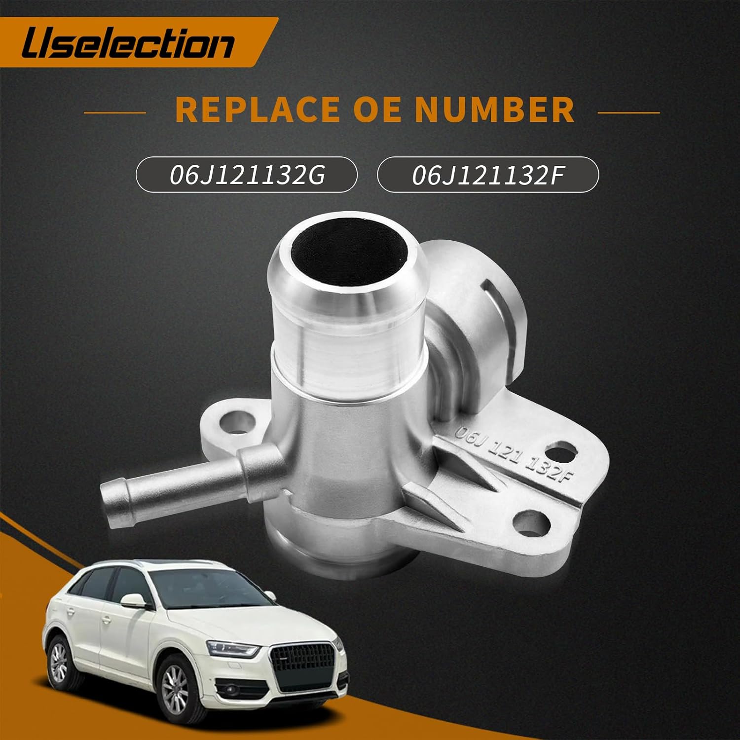 Uselection 06J121132G Aluminum Coolant Outlet Flange Connector W/Sealing Ring Replacement for Audi A3 S3 Q3 TT for VW Passat CC Golf Tiguan Jetta Beetle Eos GTI Skoda Seat 06J121132F