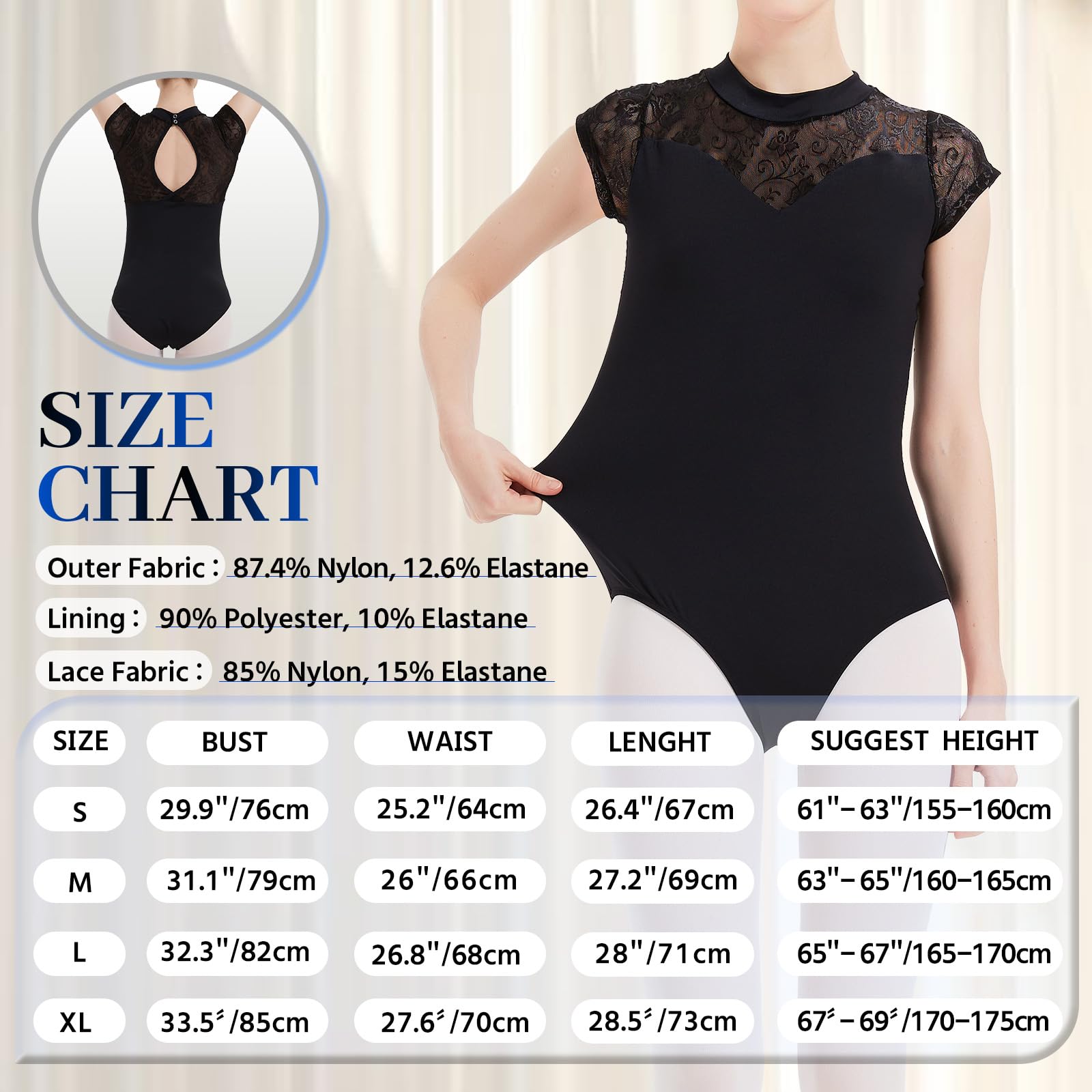 Maillot de ballet mujer cuello alto forro completo danza entrenamiento actuaciones