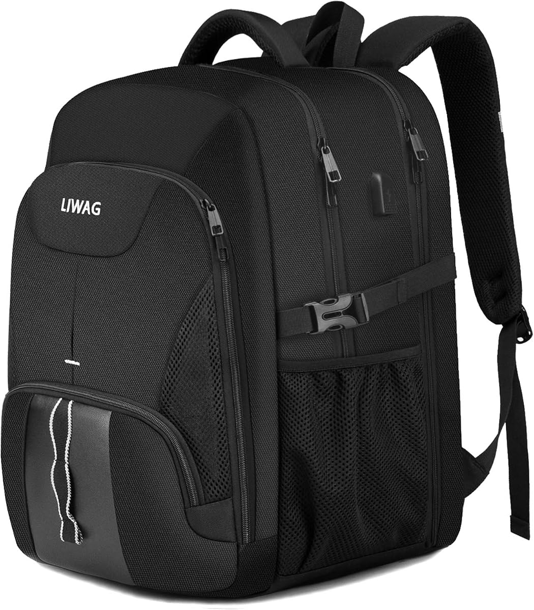 Extra Large Backpack for Men 50L,Water Resistant 17.3 inch Travel Laptop Backpack with USB Charging Port,TSA Friendly Big Business Anti Theft Computer Bag Work College School Bookbags Gifts,Black