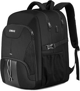 Extra Large Backpack for Men Durable Travel Laptop Backpack 50L with USB Charging Port,Water Resistant 17.3 inch Computer Bag,TSA Friendly Big Business Anti Theft Work College School Bookbags,Black