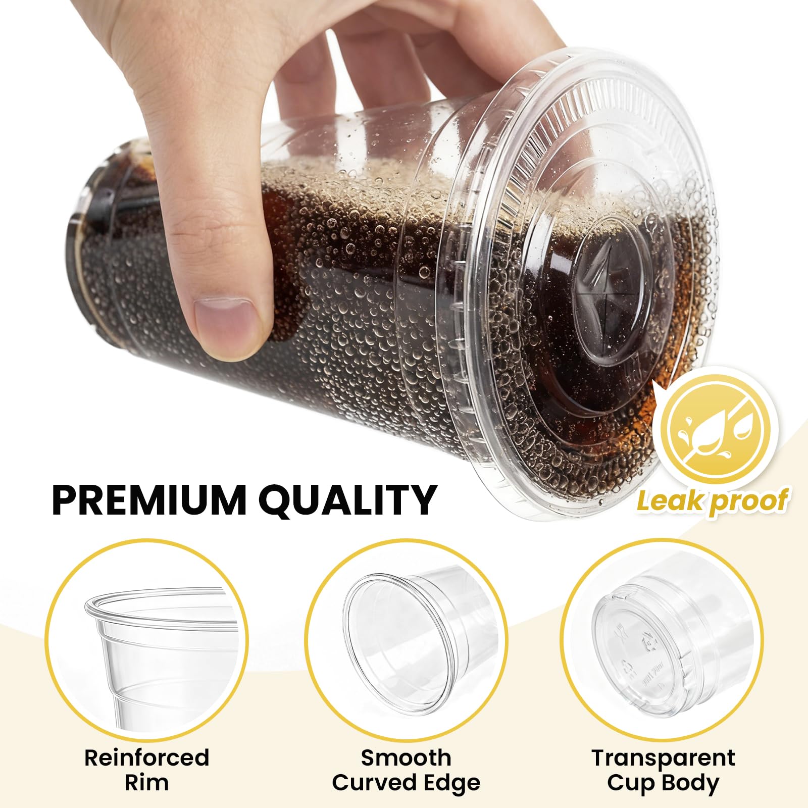 100 Pack 16 oz Plastic Cups with Lids and Straws, Clear Disposable Plastic Cups, Heavy Duty Iced Coffee Cups with Leak-Resistant Lids, Cold Drink Cups for Smoothies, Juice, Soda & Party To Go - 5