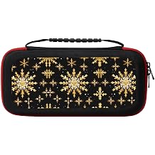 YQxwJL Golden Christmas Snowflake print Portable Travel Carrying Case with 20 Game Card Holders for Nintendo Switch Switch OLED