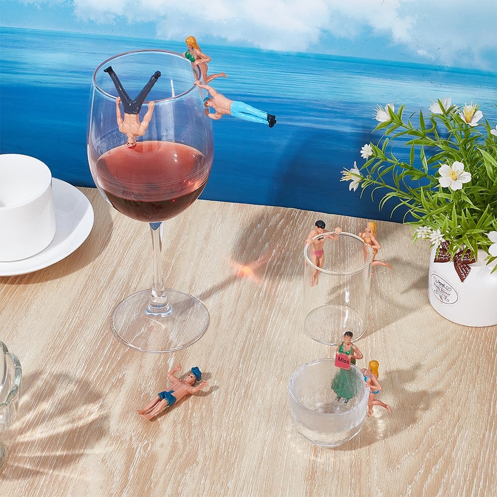 WADORN 8Pcs Drink Charmers Drink Markers, Funny Human Figurines Wine Glass Hanging Ornament for Parties Cup Edge Ornaments Reusable Wine Glass Charms for Cup Drink Pool Party Accessories Novelty Gifts