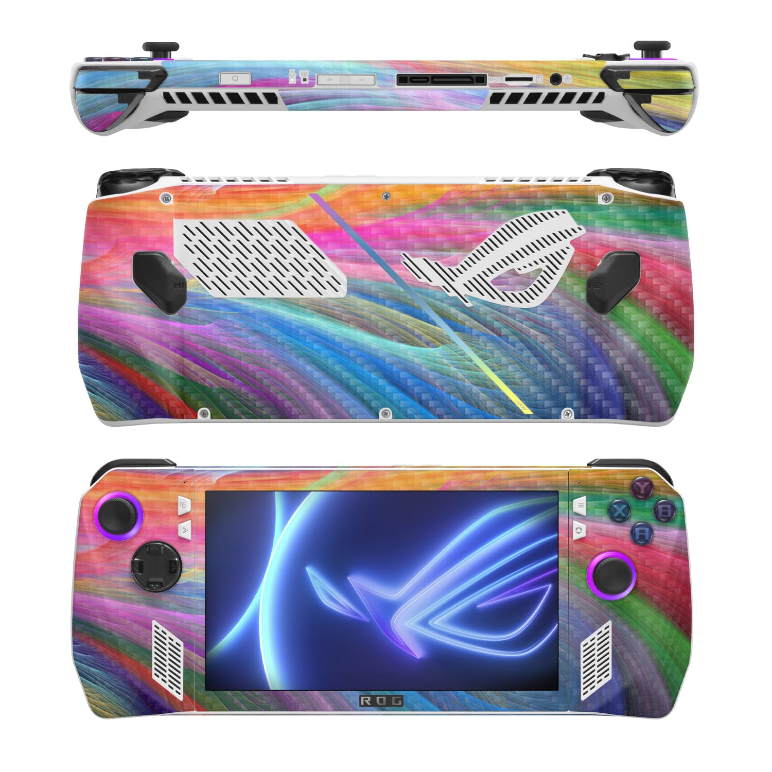 MightySkins Carbon Fiber Skin Compatible with Asus ROG Ally - Rainbow Waves | Protective, Durable Textured Carbon Fiber Finish | Easy to Apply