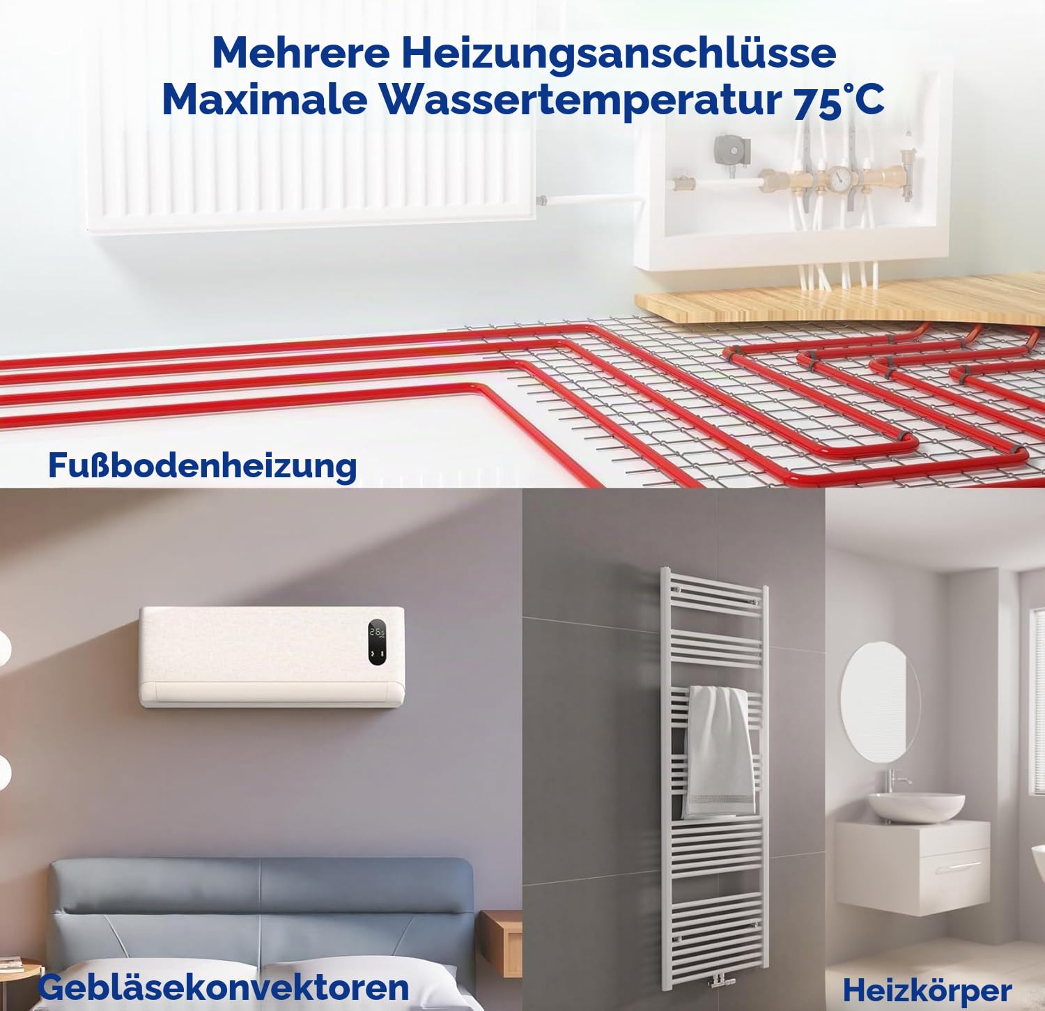 Smad R290 12KW Inverter Luft Wärmepumpe, Warmwasser 30-60 ℃, Kühlung 5-25℃, Heizung 24-75℃, monoblock, COP 4.9, Wifi, 220-240V 50Hz, Frostschutz, Silent-Modus, elektrische Zusatzheizung