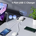 Bloc chargeur USB C plat 2-Pack • 40W bloc de charge rapide pliable et mince • Cube de prise murale USB C à 4 ports compatible avec iPhone 16/15 Samsung S23, Pixel, tablettes, adaptateur d'alimentation multiport USB