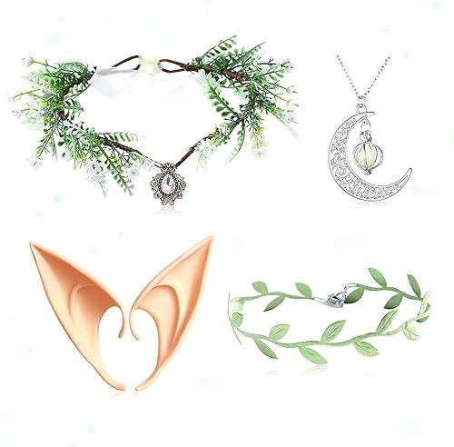 Vista 8 de JeVenis Disfraz de hada de elfo con corona de elfo, accesorios para el tocado de hadas vikingas, accesorios de Halloween