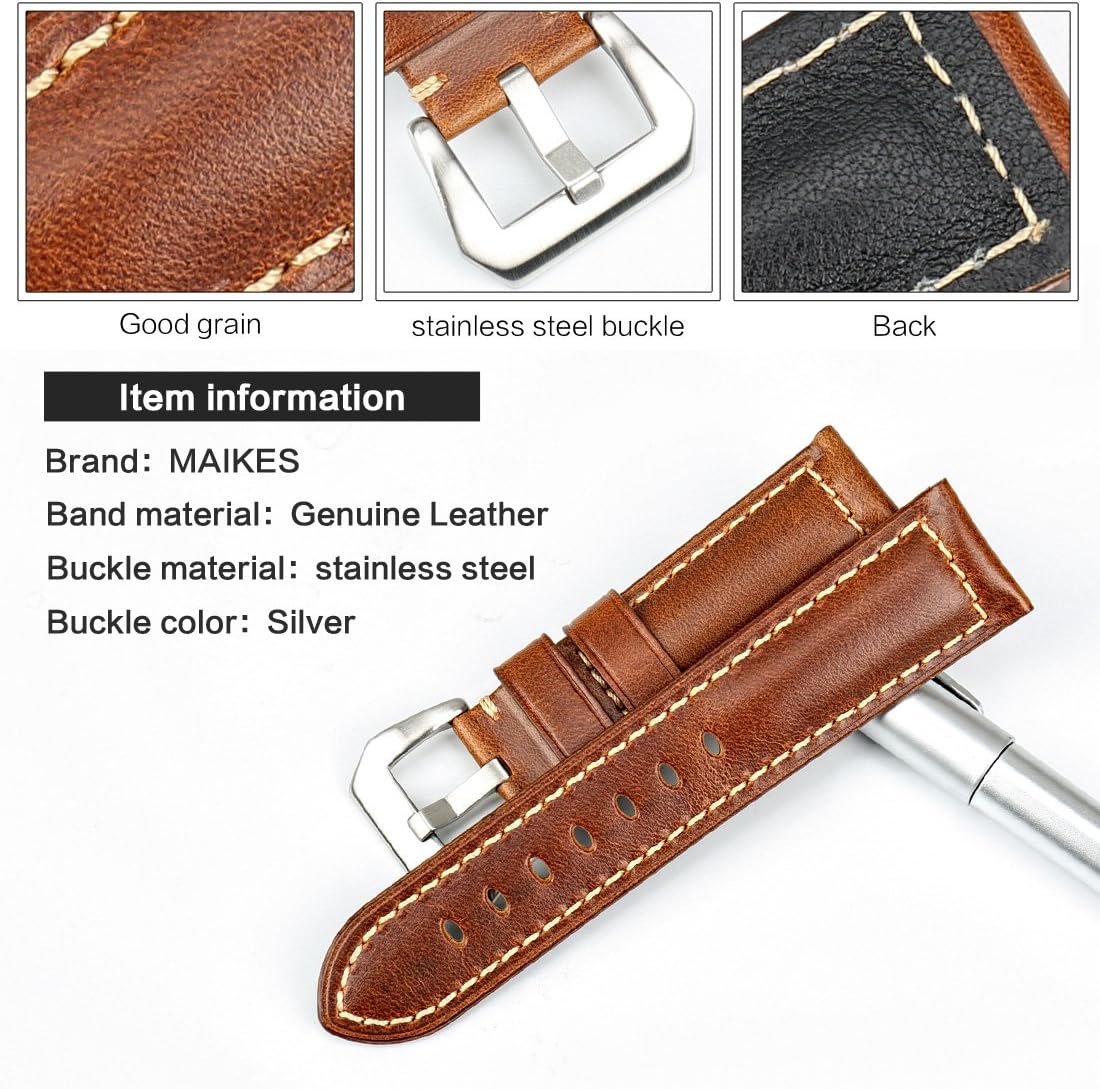 REZERO Watch Band, Genuine Leather Watch Straps, Oil-Waxed Vintage Watch Bands for Men 18mm 19mm 20mm 21mm 22mm 23mm 24mm 26mm