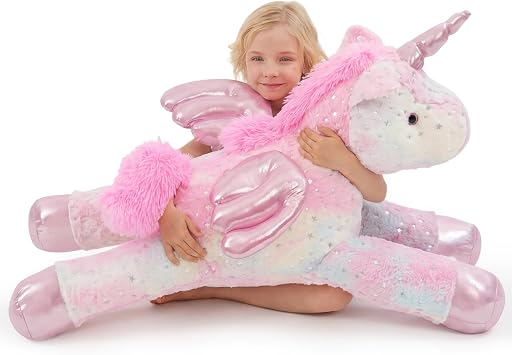Giant Unicorn Stuffed Animal Plush Toys for Girls on Birthday | Big Size-39 InchRainbow, Birthday Gift for Kids, Star-shaped Sequins, Sofa Decoration, Safe&Fluffy Material, Soft PP Cotton