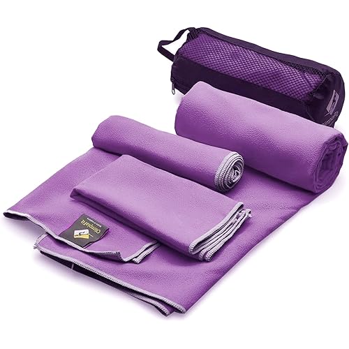 OlimpiaFit Quick Dry Towel - 3 Size Pack of Lightweight Microfiber Travel Towels w/Bag - Fast Drying Towel Set for Camping, Beach, Gym, Backpacking, Sports, Yoga & Swim Use