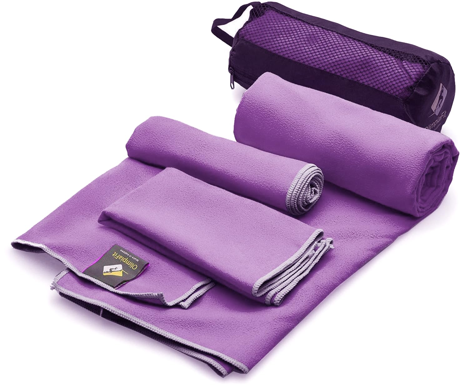 OlimpiaFit Quick Dry Towel - 3 Size Pack Lightweight Microfiber Travel Towel with Bag - Quick Dry Towel Set for Camping, Beach, Gym, Backpacking, Sports, Yoga, Swimming