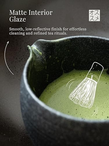 Miniatura 2 de Juego de 6 batidores japoneses de matcha, juego de matcha incluye cuenco de cerámica de 20 onzas (Chawan), batidor y soporte de bambú, cuchara de