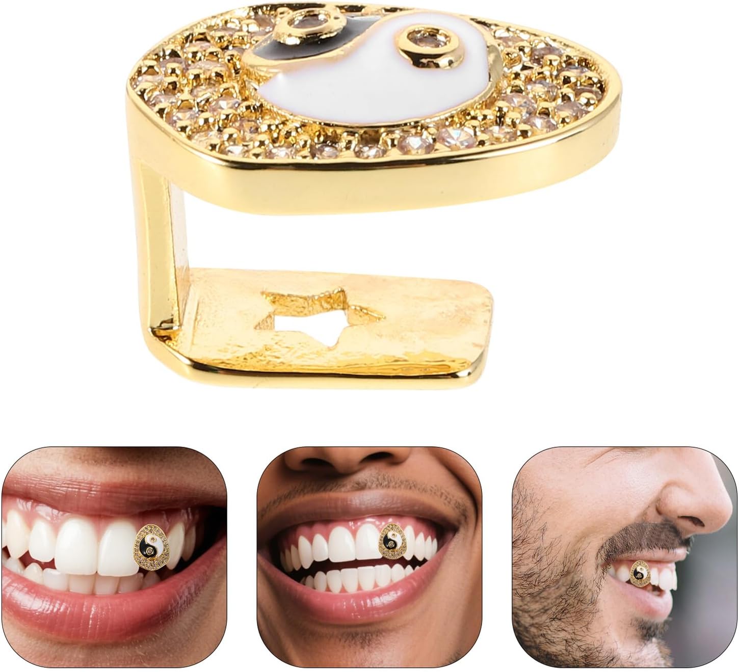 Single Tooth Cap Dental Grill Hip Hop Copper Crystal Teeth Jewelry for Men Party Costume Accessories Gold