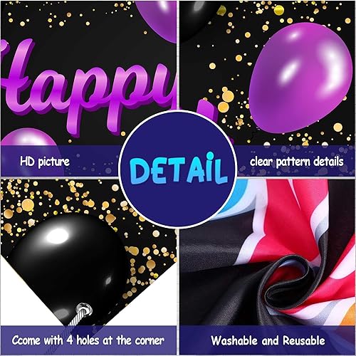 Miniatura 3 de Cartel de feliz cumpleaños 85 morado y negro, decoración temática de globos de confeti para mujeres de 85 años, suministros de fiesta de cumpleaños,