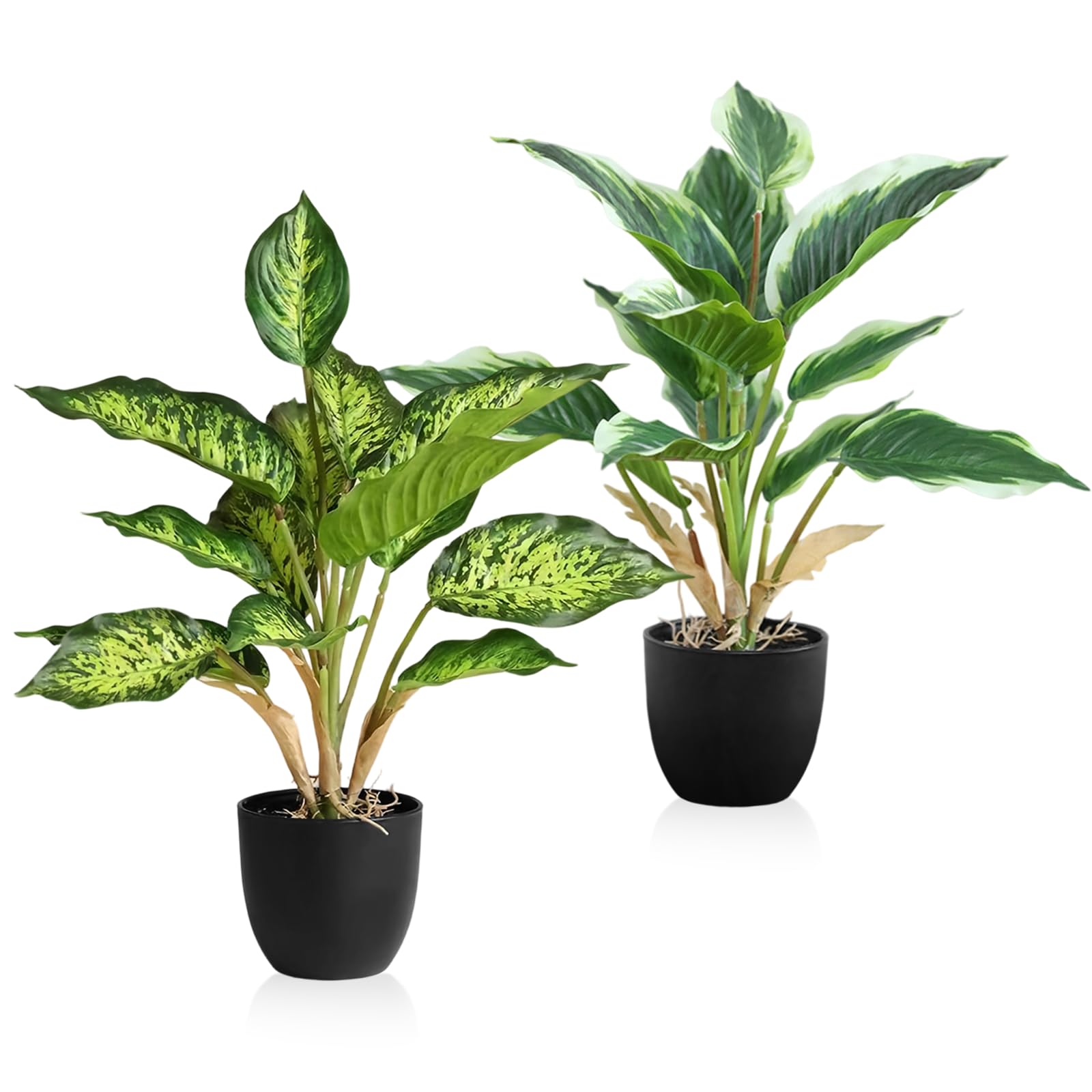 Set di 2 Piante Artificiali in Vaso, 38cm Piante Finte Interno Piante Plastica, Piante Artificiali Decorative per Interni Esterni di Casa, Ufficio, Giardino, Soggiorno, Tavolo e Scrivania