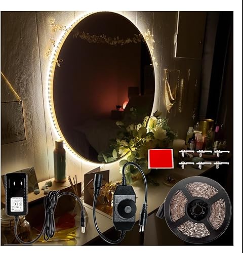 Tira de luces LED de color blanco cálido regulable 3000 K Marreal 20 pies 19.7ft 360 LED 2835 con adaptador de corriente UL, luces LED no