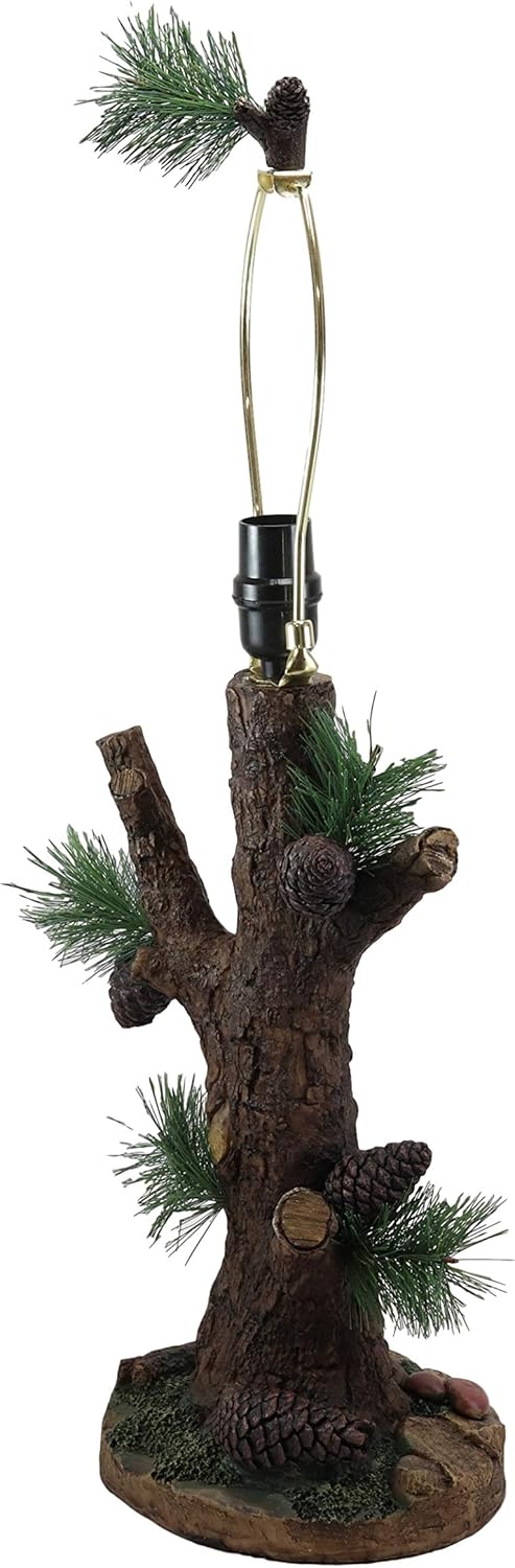 Ebros Large 26.75" H Rustic Cabin Lodge Mountain Vintage Design Decor Pine Tree Needles Pinecones and Bark Textured Side Table Lamp Statue with Shade Desktop Lamps Accent Seasons Greetings and Peace
