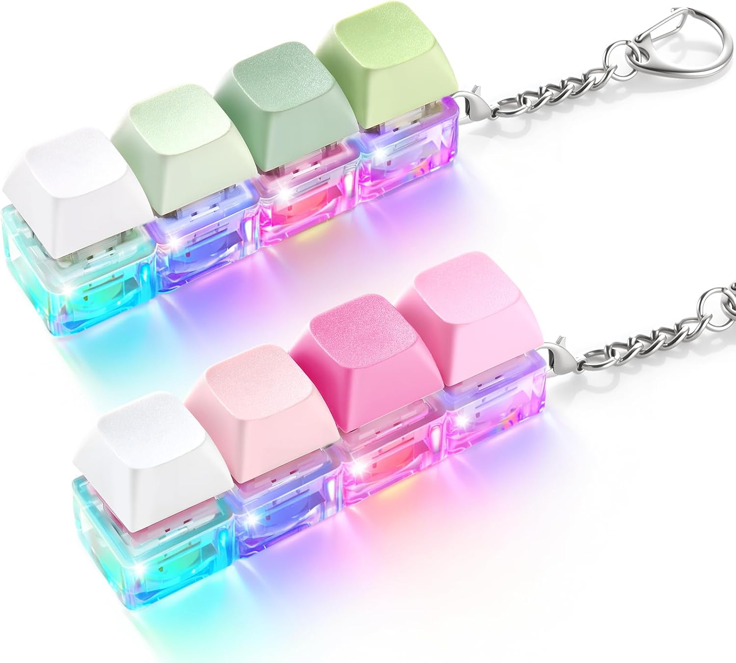 2 Pack Keyboard Fidget Toy Light Up – Clicky & Silent Keyboard Clicker Fidget Keychain – Quiet Fidget Toys for Adults, Sensory Toy for Boost Focus & Calm Anxiety at Work, Travel – Stress Relief Gifts