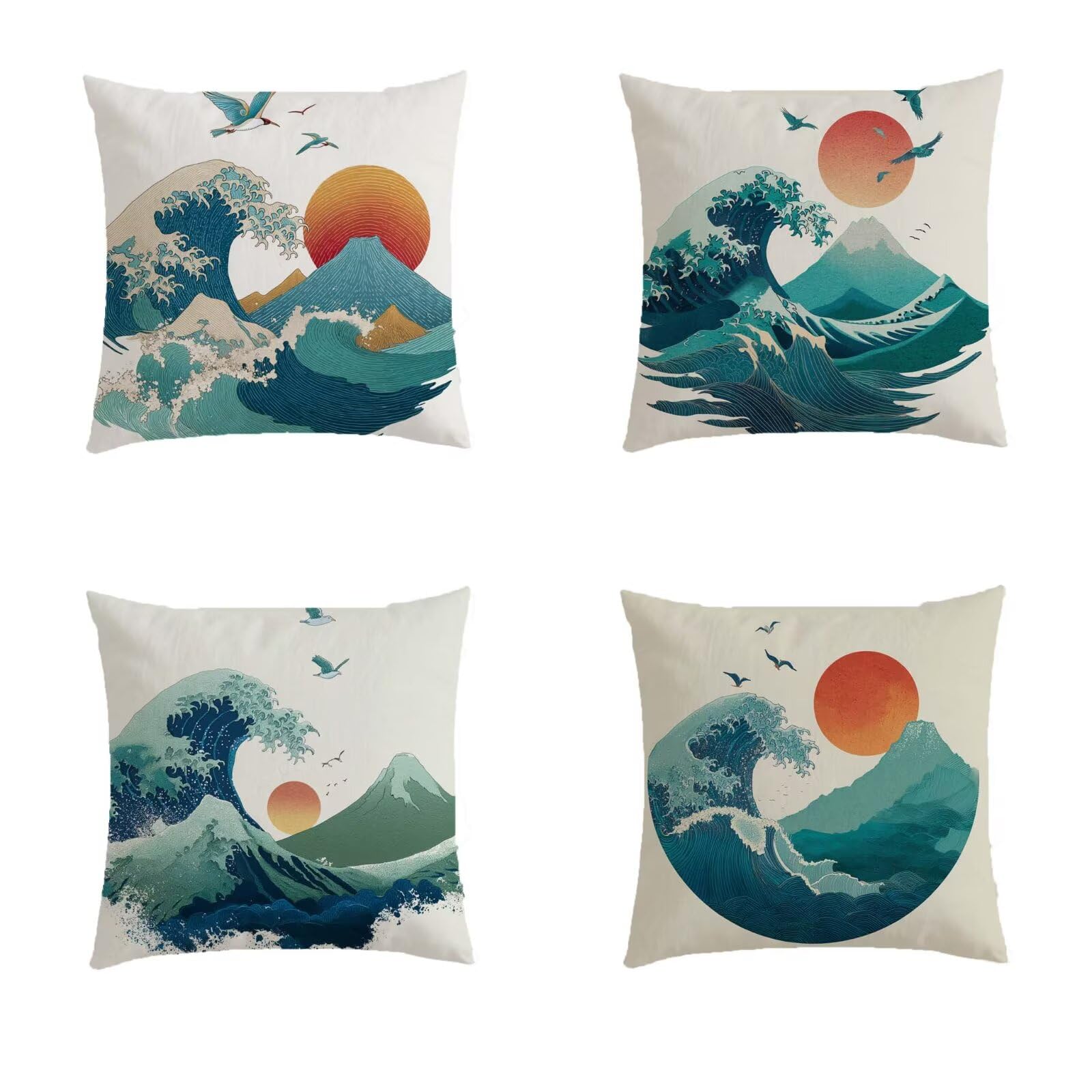 Housse de coussin double face bleu 45x45 aspect lin avec zip invisible