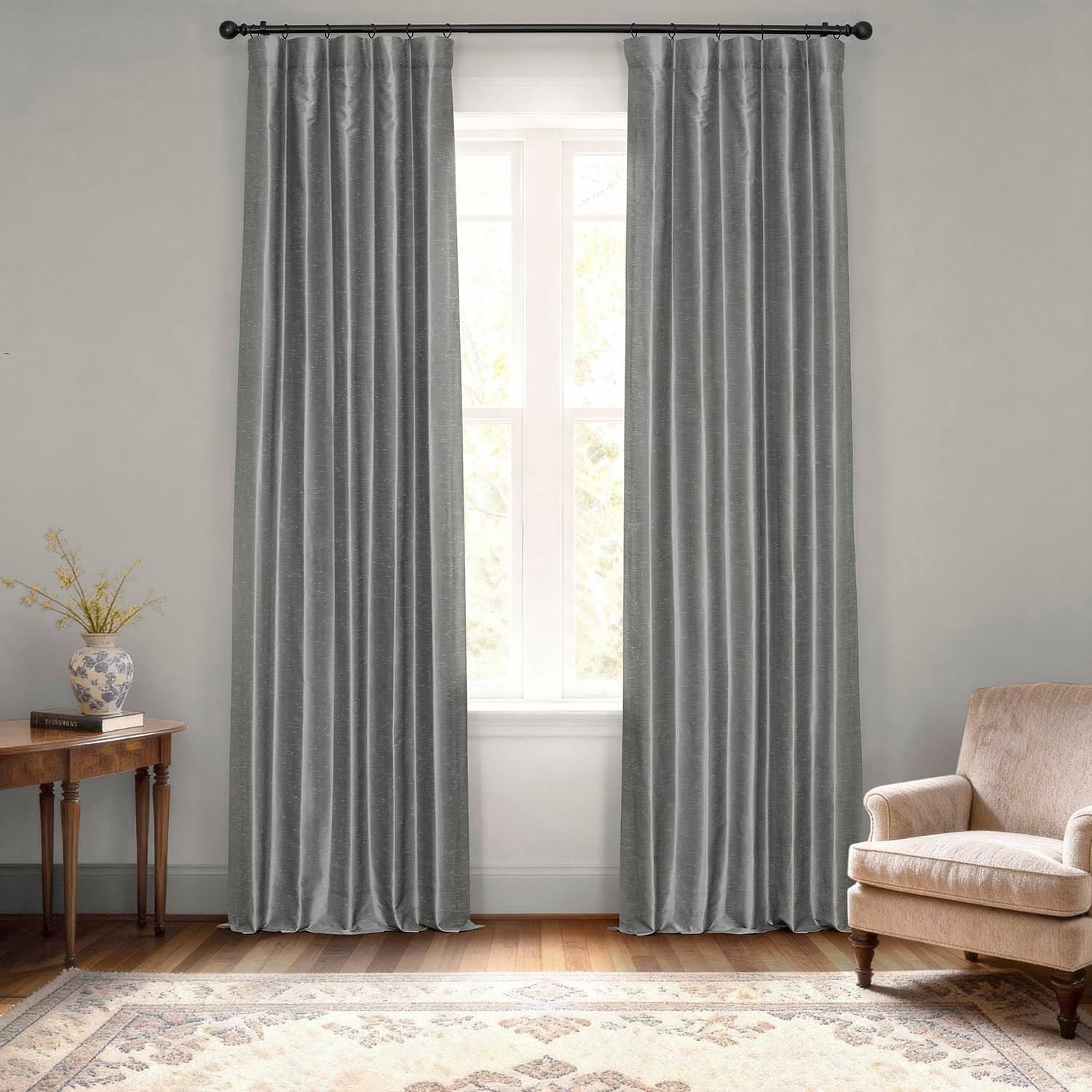HPD Half Price Drapes Room Darkening Curtains for Bedroom Vintage Textured Faux Dupioni Silk Curtains for Living Room (1 Panel), 50 X 96, Storm Grey