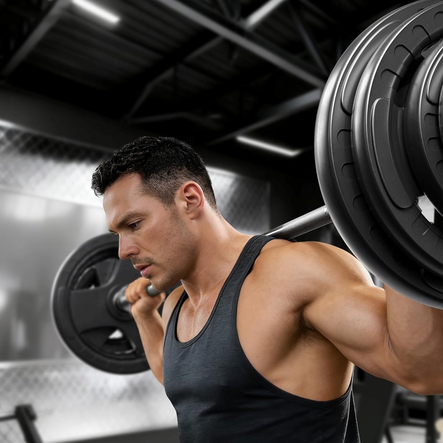 Rubber Weight Plates, 2-Inch Olympic Grip Weight Plates, Strength Training Plates for Barbell, Cast Iron Plate for Weight Lifting, Weights Plates Set (2.5/5/10/25/35/45 LB) for Home & Gym