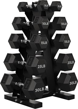 HANDBODE Hex Dumbbell Set with A-Frame Rack, 150600 lb