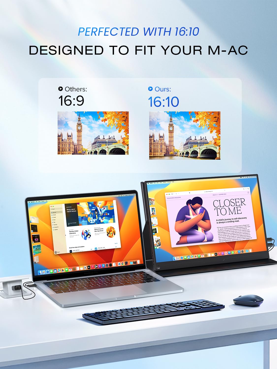 UPERFECT 16 Pouces 2.5K Ecran Portable QLED Moniteur Portable 2560 * 1600 150% sRGB 2000：1 500Nits Écran Mobile Moniteur Haute définition avec Interface HDMI/USB C