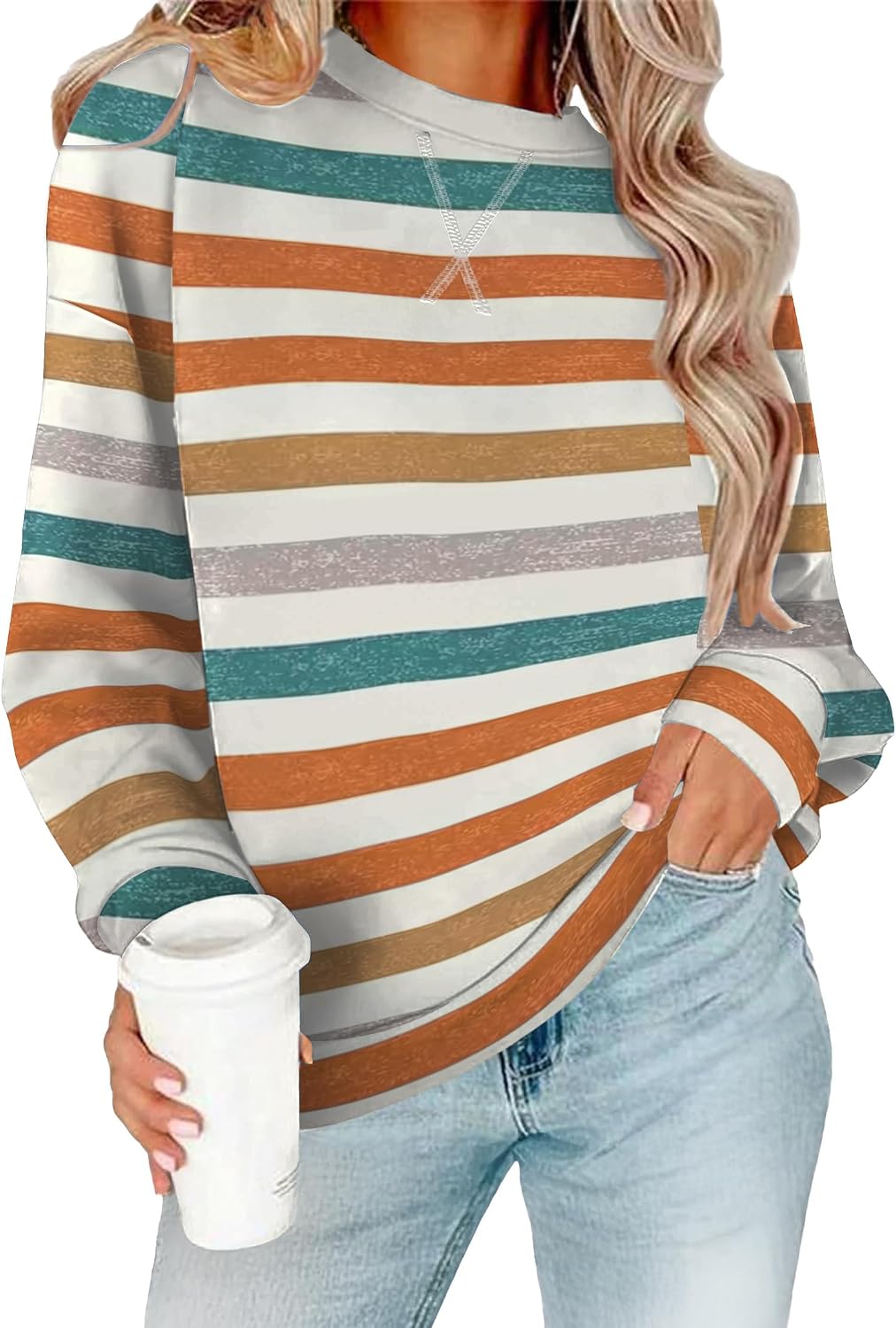  Women's Crew Neck Sweatshirt Long Sleeve Tops for Women Fall Clothes thumbnail