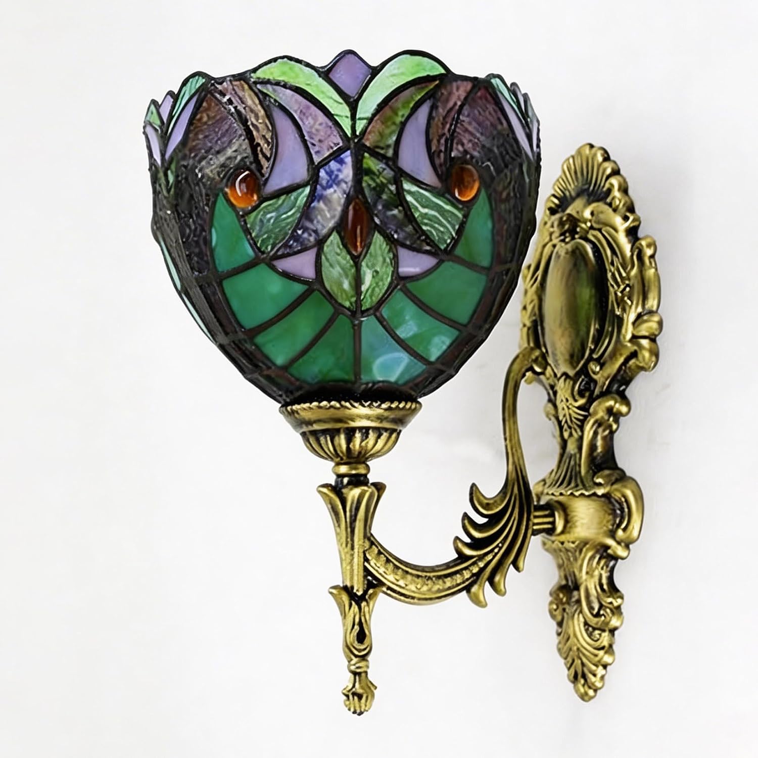 Blue Baroque Dragonfly Wall Sconce Lamp, Tiffany Style Vintage Rustic Green Stained Glass Wall Light, Bedside, Vanity, Garage, Bathroom